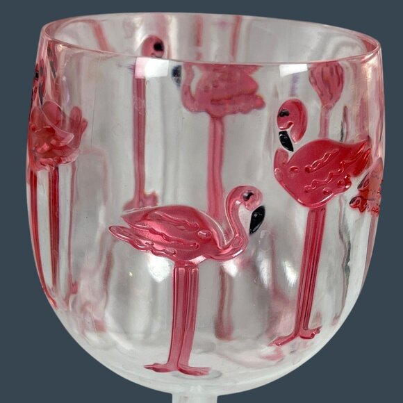 Pink Flamingo Clear Acrylic Wine Goblet Glasses Indoor Outdoor Pool Beach Party - Picture 3 of 10